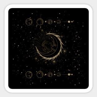 Elegant golden moon with stars Sticker